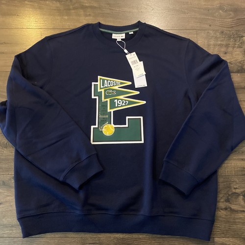 Lacoste Authentic Varsity Logo Mens Navy Pullover Sweatshirt