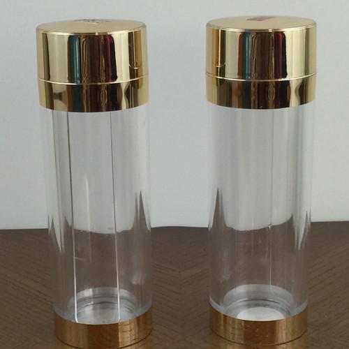 2 Craft Storage Reusable Bottles Gold Clear Acrylic Removable Inner Made Italy