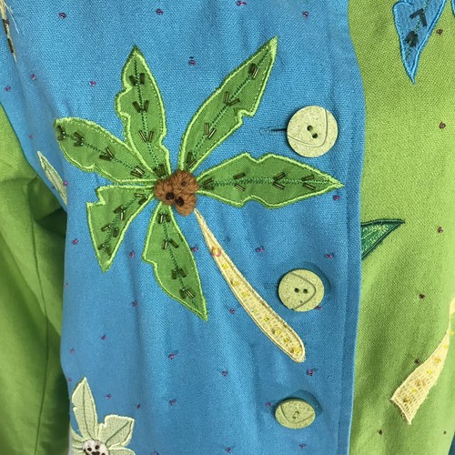 BALA BALA Womens 100% Silk Blazer Jacket Embroidered Palm Tree Tropical Sz M?