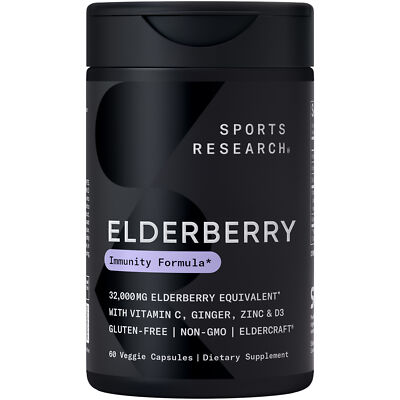 Elderberry 500mg Vitamin D C Ginger Zinc High Extract Non-GMO Gluten Free 60 ct