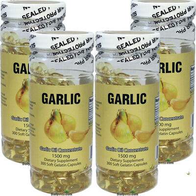 4 x NuHealth Garlic Oil 1 500 мг 300 мягких капсул Бесплатная доставка Сделано в США