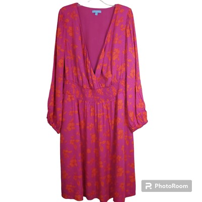 Draper James RSVP Women's Smocked Waist Dress Fuchsia Orange NWT Size 1X 16 - 18