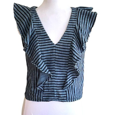 Ace & Jig Maggie Blue Striped Cropped Sleeveless Ruffle Blouse Size M