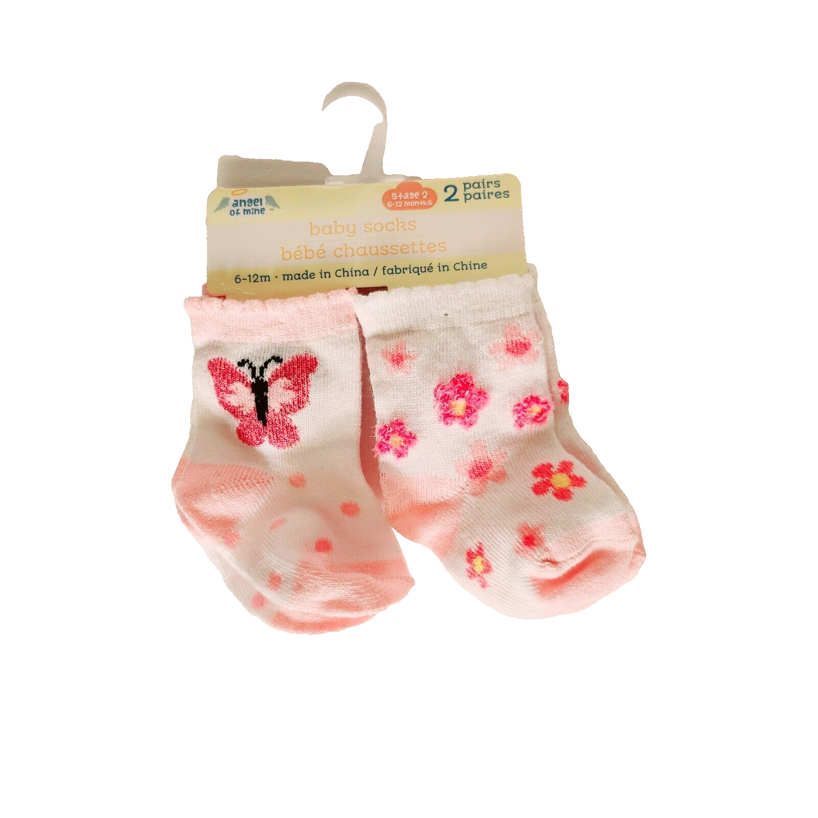 BABY GIRL'S  2 PAIR OF SOCKS-6-12 MONTHS-NWT PINK and WHITE