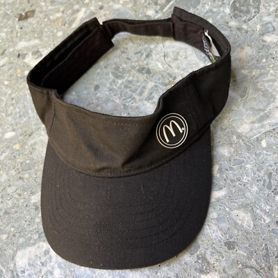 McDonalds Visor Hat Cap Adult Strap Back Black White Restaurant Employee