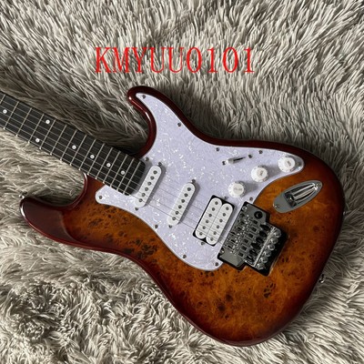 Vintage Sunburst Tree Burl Top ST Electric Guitar Pearl guard FR Bridge Chrome