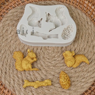 Cute Squirrel Pine Silicone Molds DIY Kitchen Ice Chocolate Cake Decorating Tool