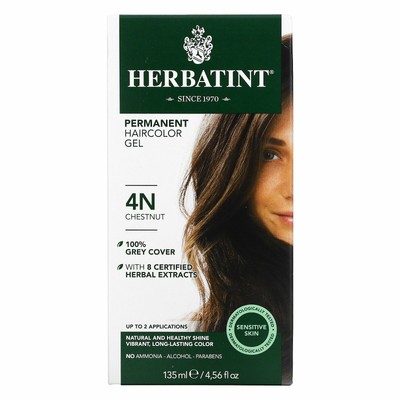 Стойкая краска для волос Herbatint Gel 4N Chestnut 4, 56 жидких унций, 135 мл, без спирта,