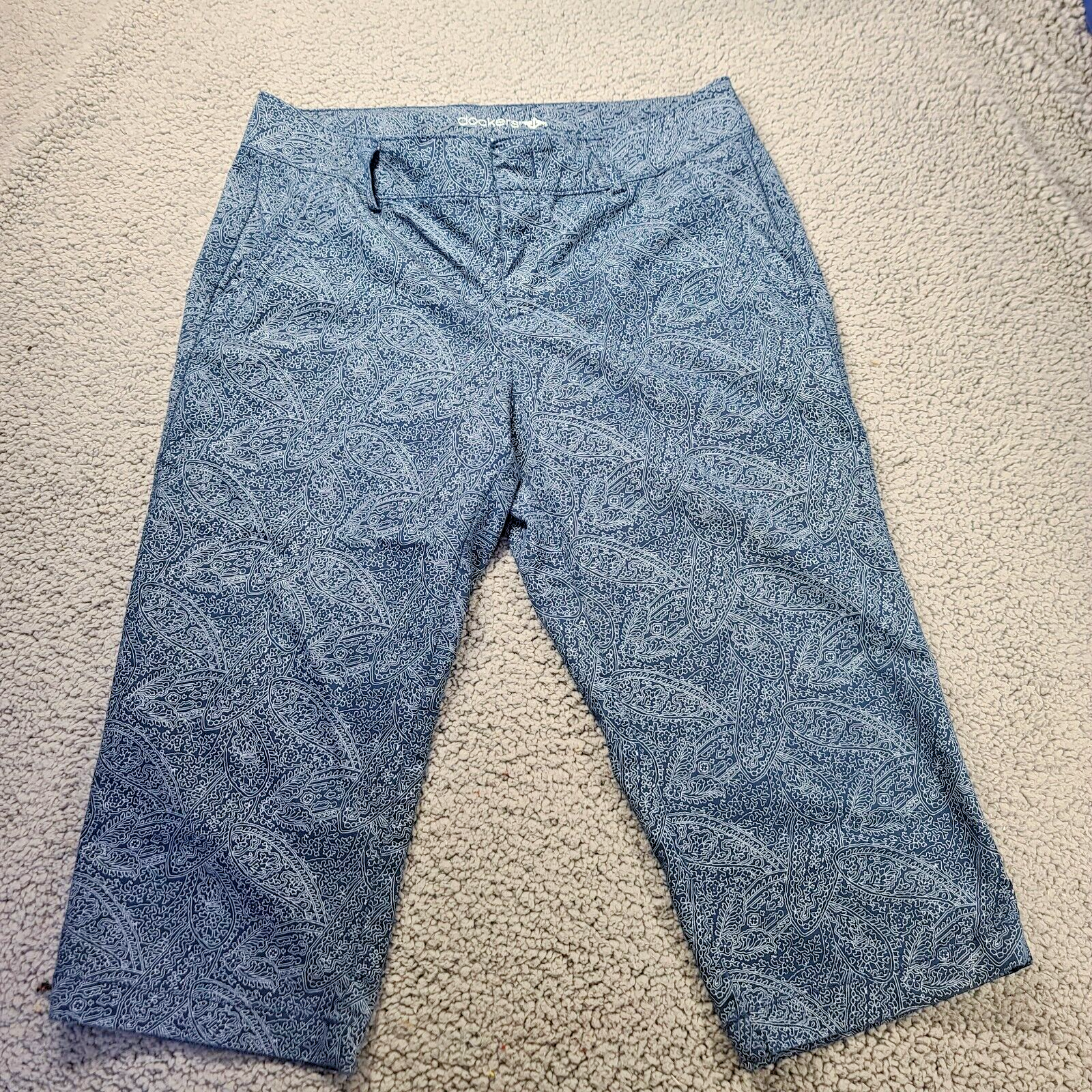 DOCKERS Womens Size 10P Cropped Pants Navy Blue Paisley Workwear Stretch