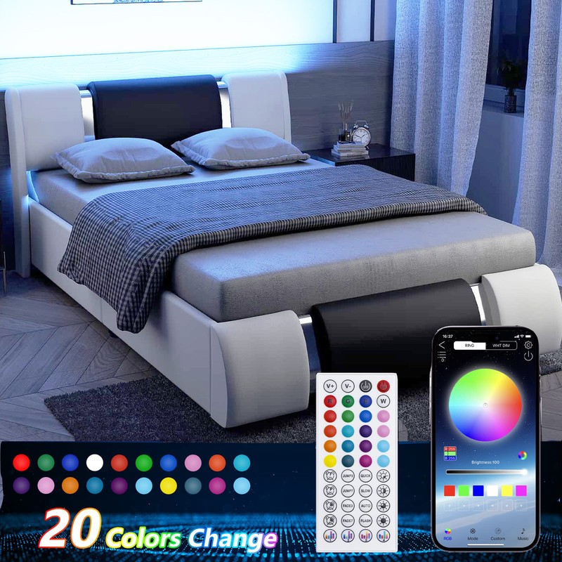 Deluxe Leather Upholstered Platform Bed Frame Queen Full Siz
