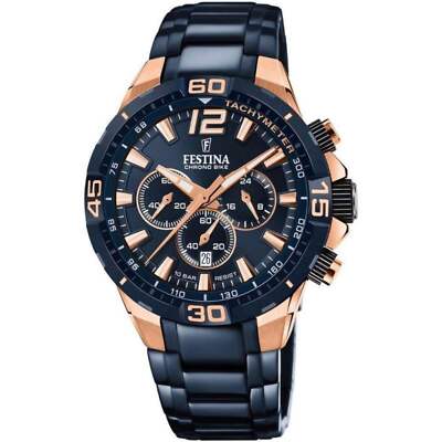 Pre-owned Festina F20524/1 Men's Chrono Bike Bracelet Special Edition Wristwatch In Blue/rose Gold