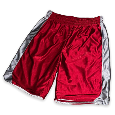 Tek Gear Dazzle Basketball Shorts Silky Shiny Reversible Red Silver Large