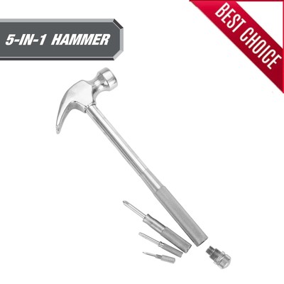 5-in-1 Hammer and Screwdriver Set 4 Screwdrivers and 1 Hammer Knurled Handle