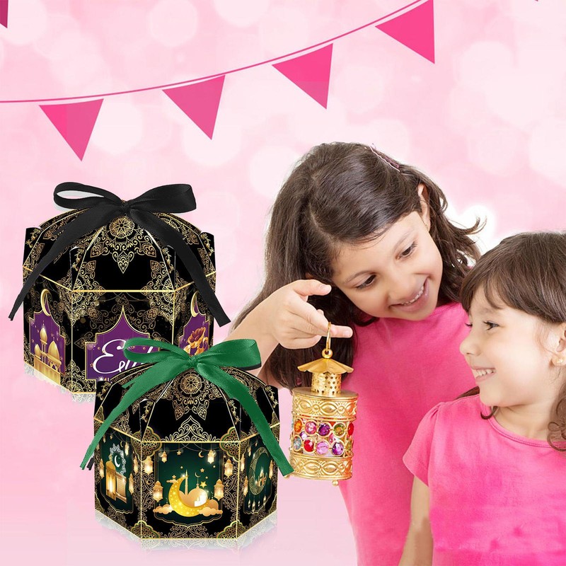 12pcs Hexagon Shaped Gift Box Moon Light Candy Boxes for Eid Mubaraks Guests