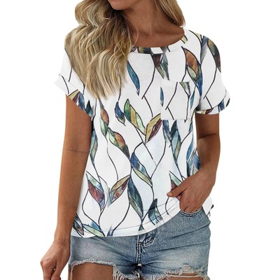 Women's T Shirt Tee Printed Short Sleeve Pocket Daily Weekend Fashion Basic