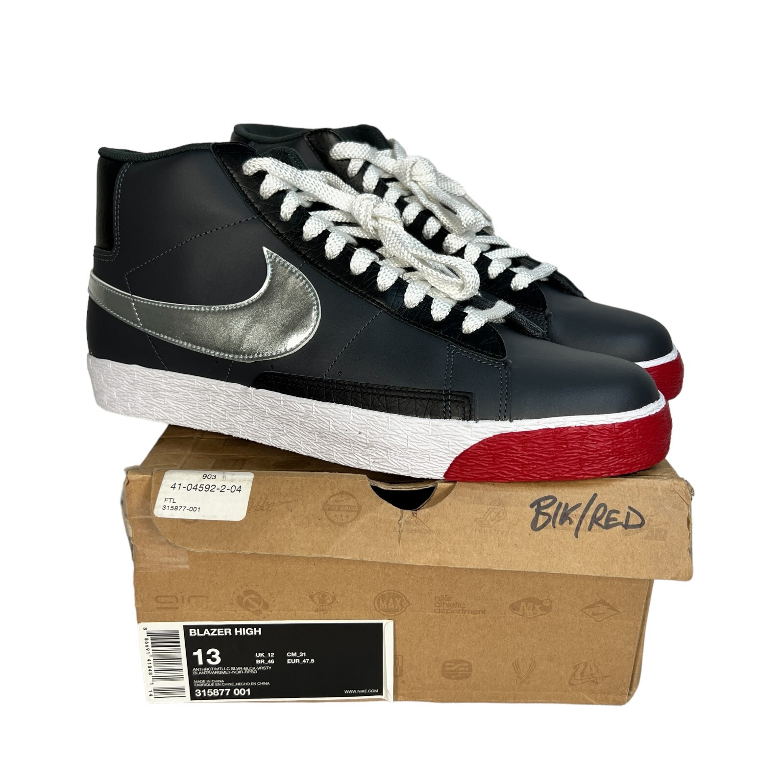 NIKE バインダー Nike Blazer High Black Anthracite Metallic Silver Red 315877
