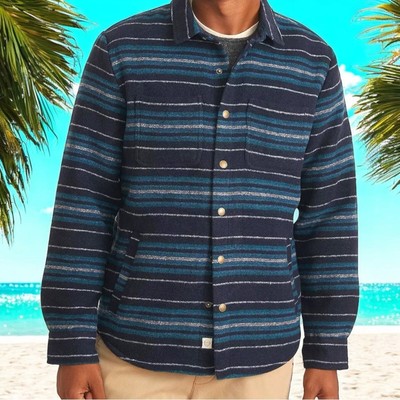 NWT Marine Layer Men s Striped Snap Shacket in Dark Navy Baja Size Medium