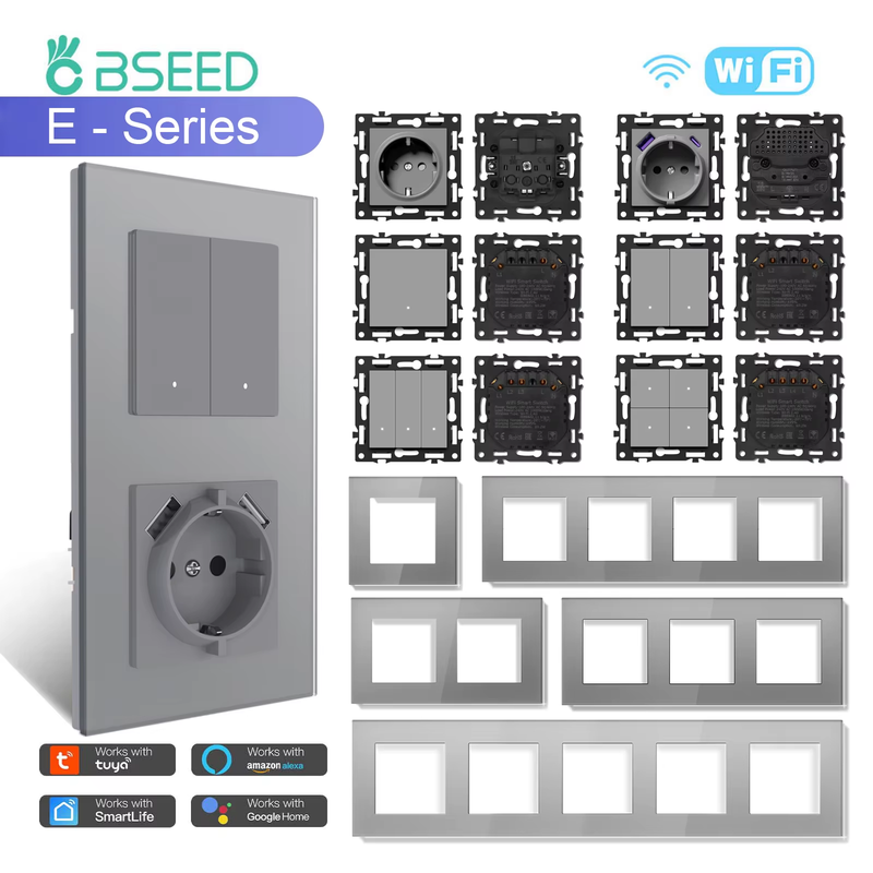 WIFI Click Switch Modules Smart Light Switch Parts Gray Glass Frame DIY Combinat