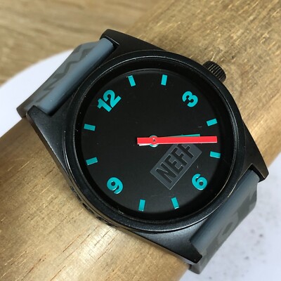 Neff Daily Men Black Dial Gray Rubber Band 42mm Round Quartz Analog Watch 8 1/4''