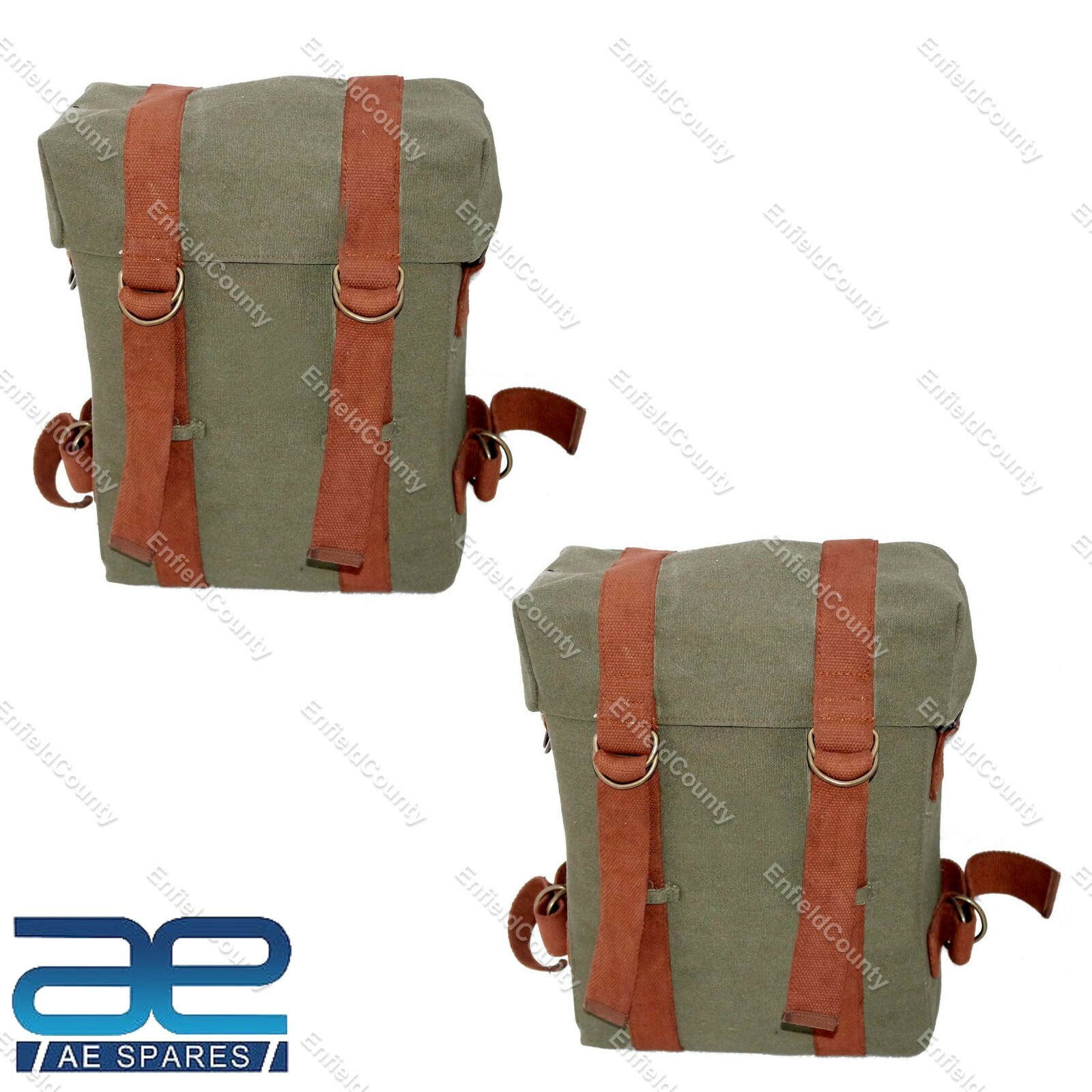 Pair Military Pannier Canvas Bag Green For Royal Enfield Classic 350 500CC  