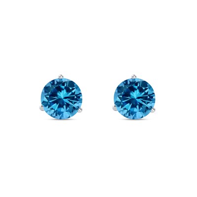 Pre-owned Shine Brite With A Diamond 4.50 Ct Round Cut Blue Earrings Studs Solid 18k White Gold Screw Back Martini