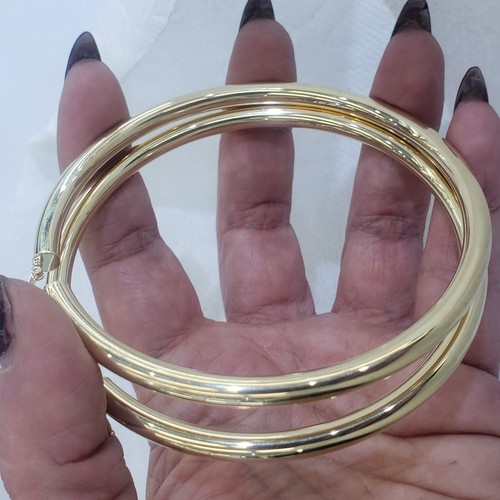 Pre-owned Handmade Extra Large Big Huge Thick Real 14k Yellow Gold Plain Hoop Earrings 3.50 Inches