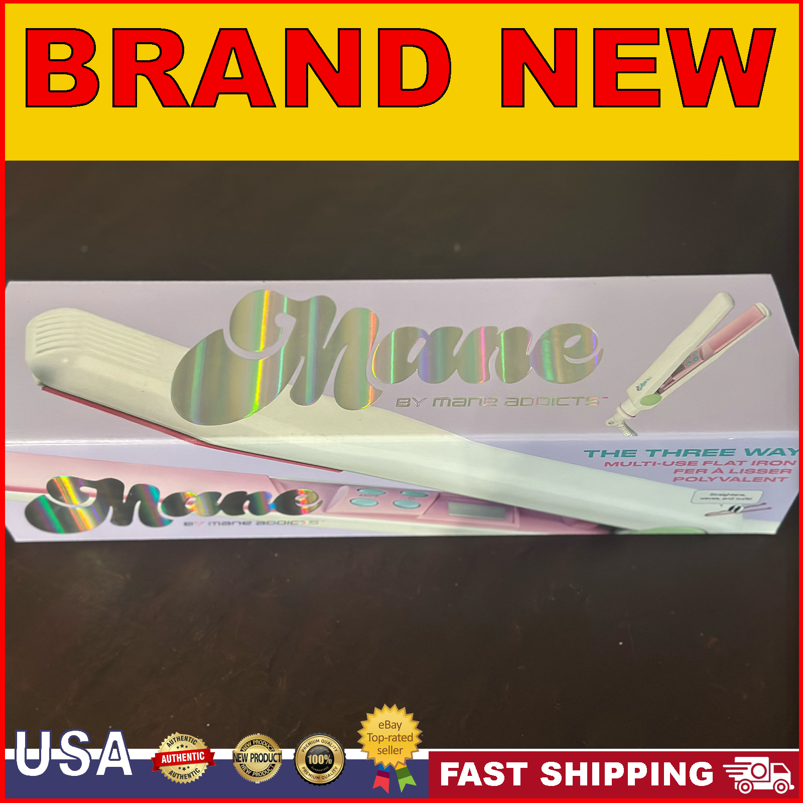 Mane Addicts Three Way Multi-Use Hair Flat Iron Straightener Styler Brand New