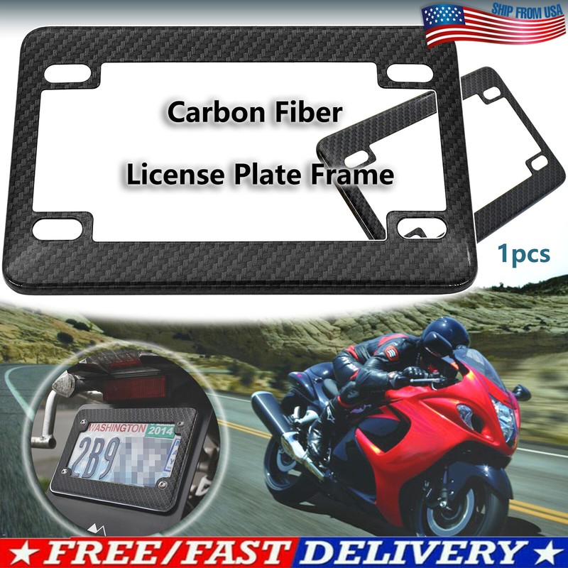 Motorcycle License Carbon Fiber PLate Cover Aluminum Frame Tag Protector Holder