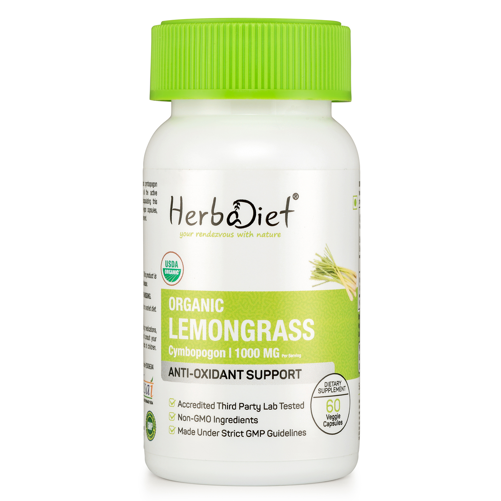 Organic Lemongrass Capsules A GRADE Lemon Grass Cymbopogon  Non-GMO