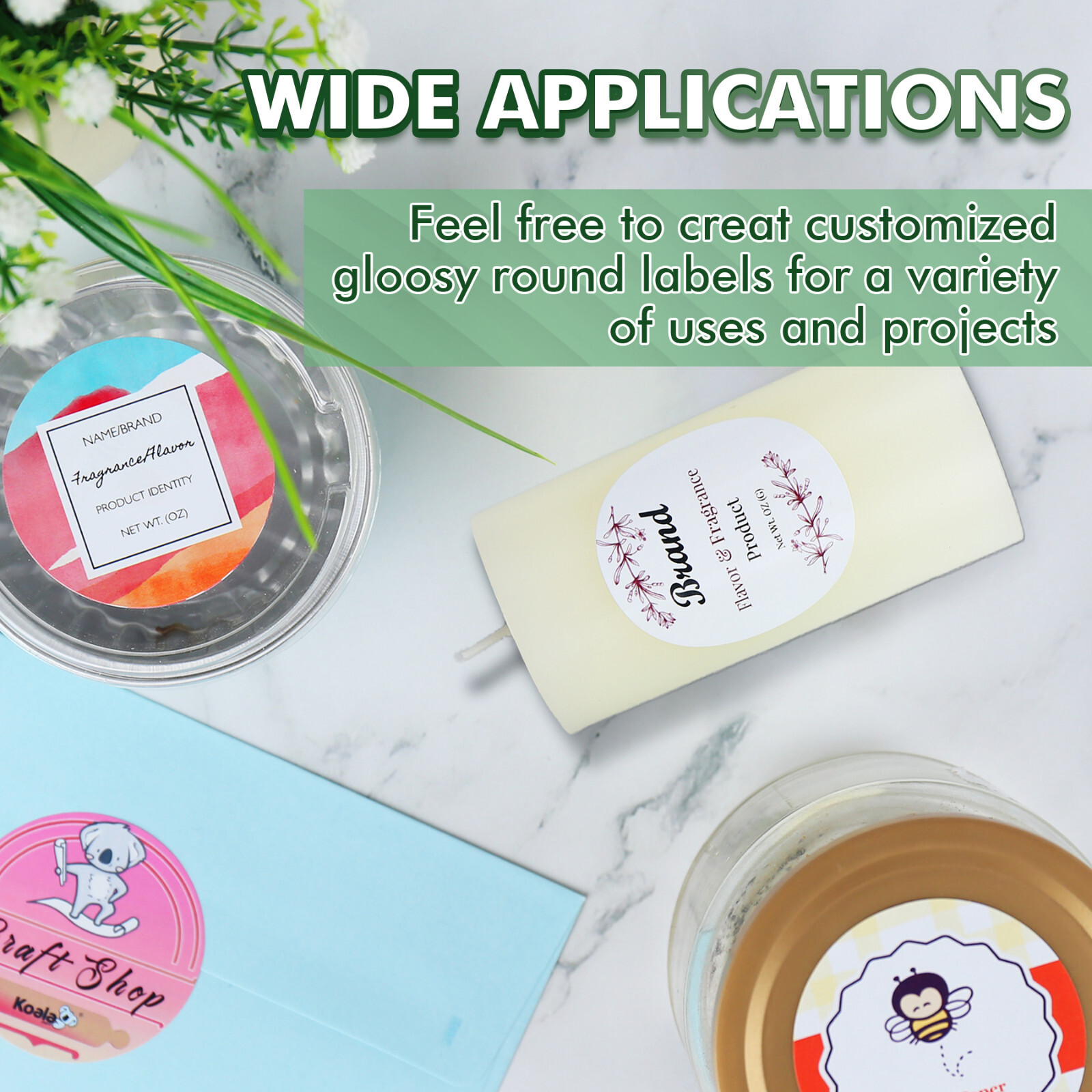 Koala Printable Round Label 2 Inch Waterproof Round Sticker Paper Inkjet Laser