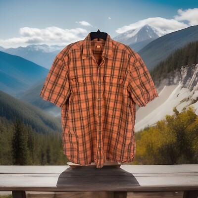 Magellan Outdoors Men's XXL Short Sleeve Orange Stripe Collared Button Up Shirt