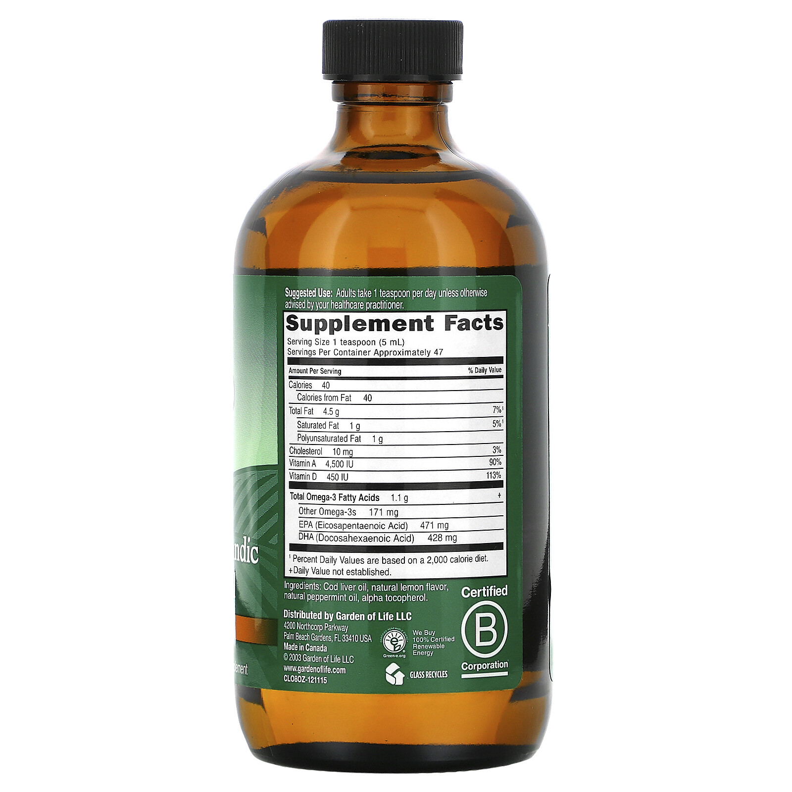 Garden of Life, Olde World Icelandic Cod Liver Oil, Lemon Mint, 8 fl oz (236 ml)