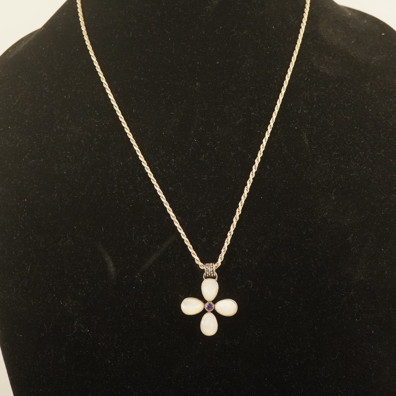 Lori Bonn Mother of Pearl & Amethyst Cross Pendant Necklace - Free Shipping USA