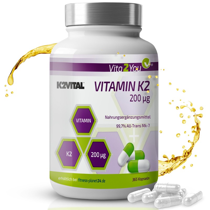 Vita2you Vitamin K2 - 200ÂµG - 365 Kapseln - Menaquinon Mk-7 - Jahrespackung