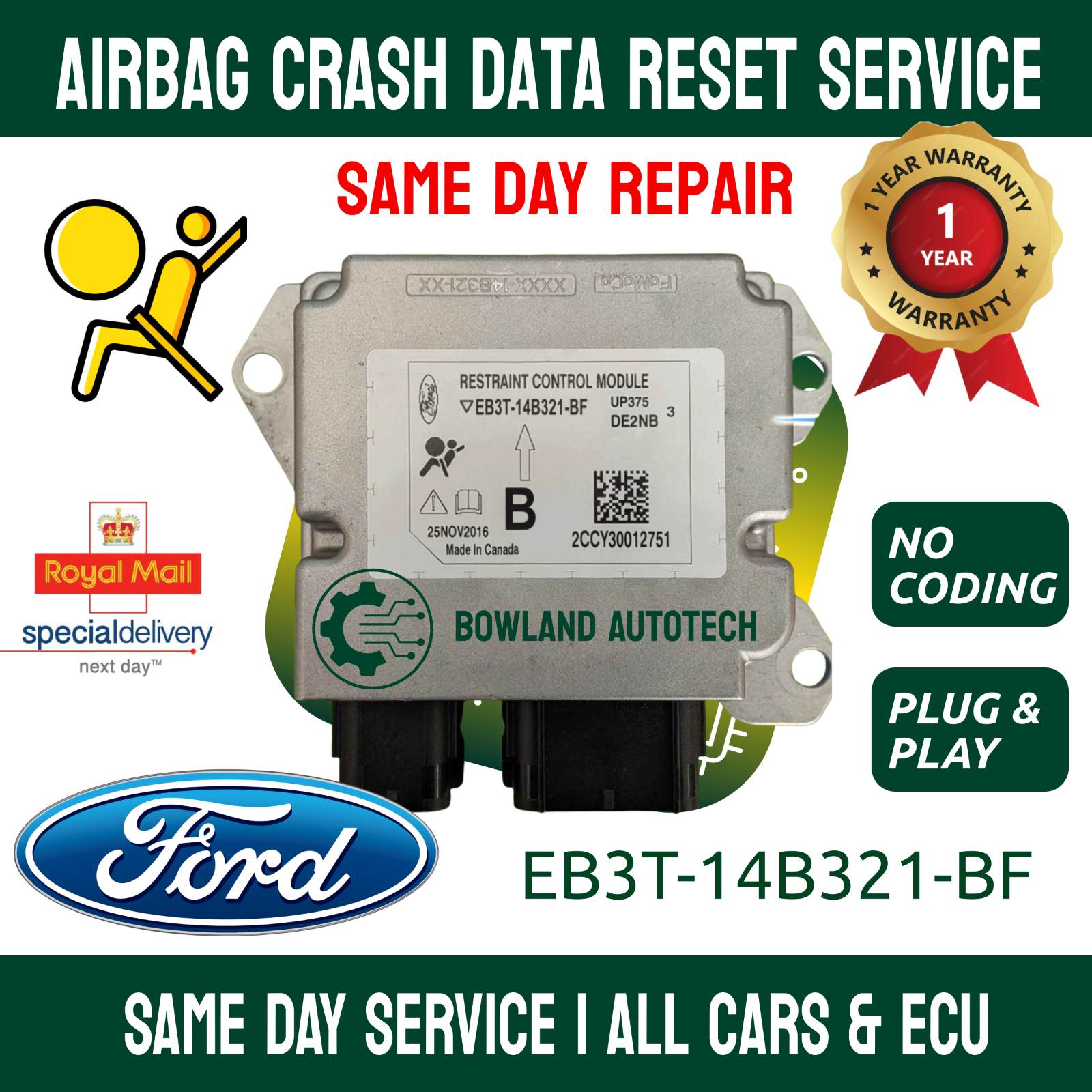 Ford Ranger EB3T-14B321-BF Airbag ECU Crash Data Reset Service