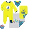 Disney Pixar Monsters Inc. Mike 4 Piece Set: Sleep N' Play Coverall Bib Blanket Burp Cloth 0-6 Months