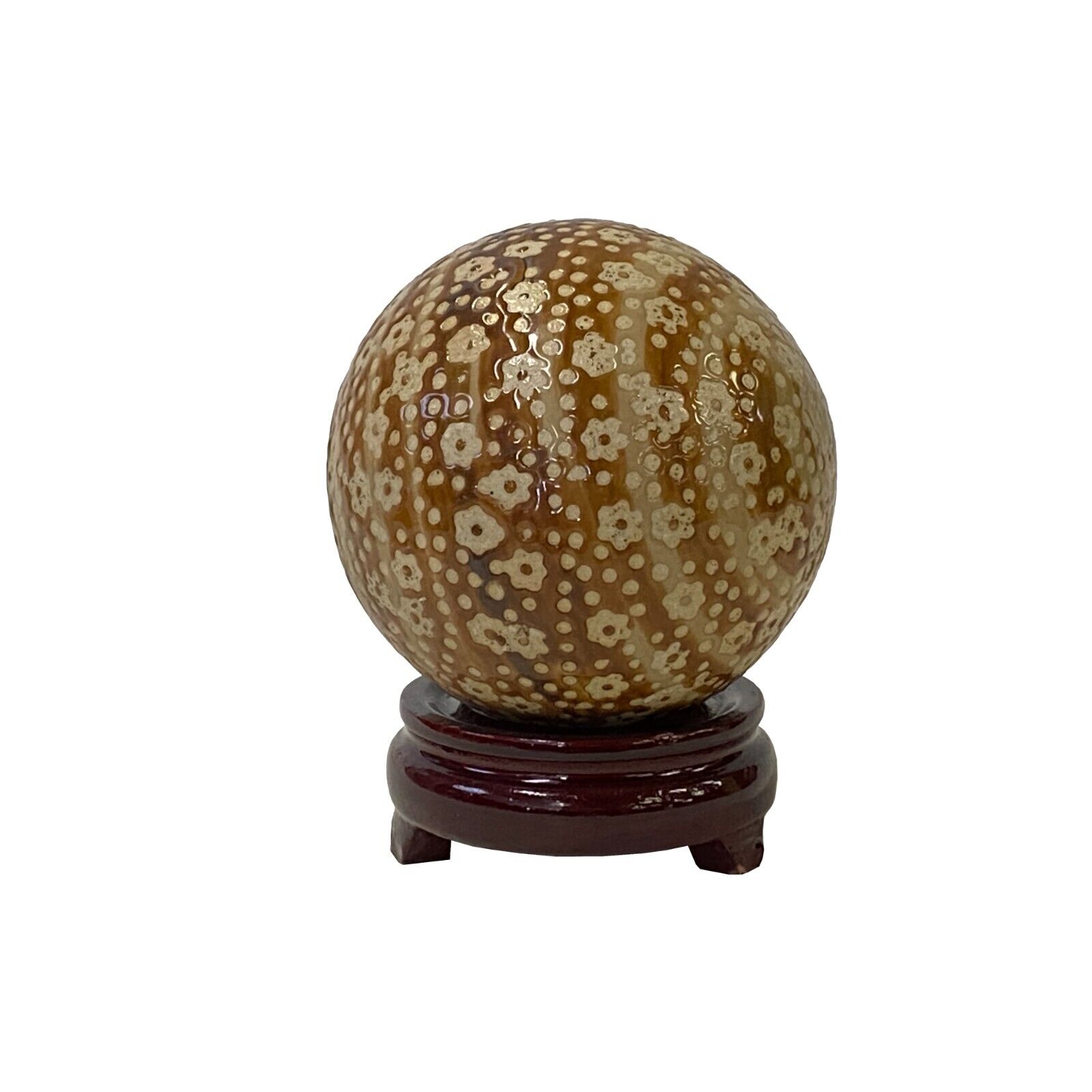 Tan Beige Brown Mix Color Dots Floral Porcelain Round Ball Display Art ws3802S Tan Beige Brown Mix Color Dots Floral Porcelain Round Ball Display Art ws3802S