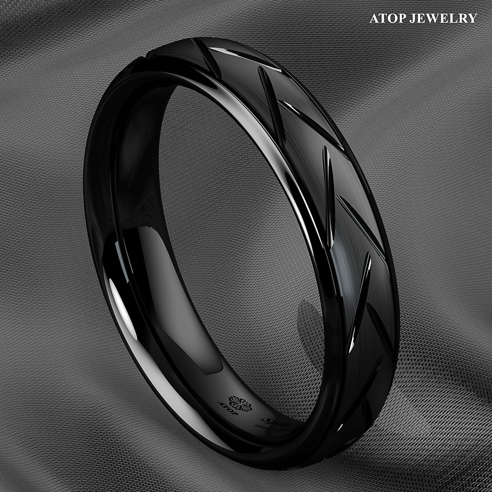 8/6mm Dome Black Brushed Tungsten Ring for Mens Wedding Band Bridal ATOP Jewelry