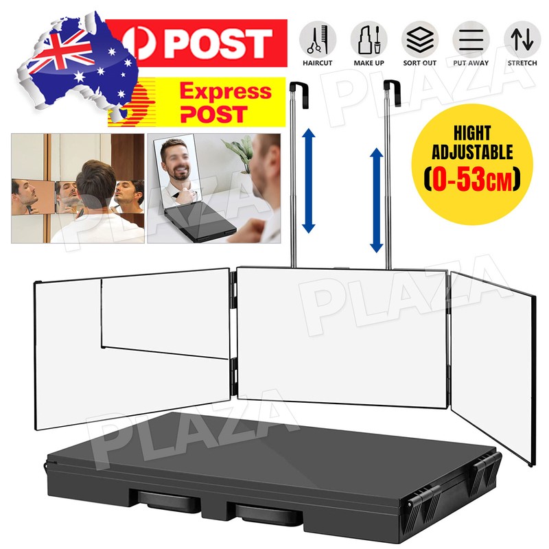 3 Way Mirror Tri-Fold Hairdressing Seft-Haircut Makeup Adjustable Hanging Home