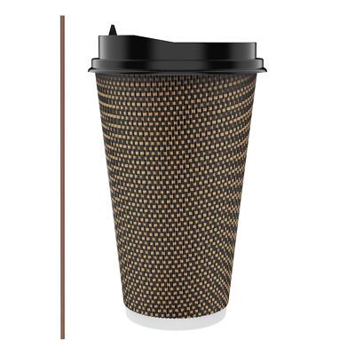 80 pack 16 oz paper coffee cups insulated ripple wall paper cups with lid and s