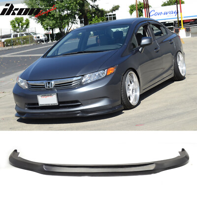 Fit 12 Honda Civic 4-Door Sedan Unpainted Black Front Bumper Lip PU (USDM Model)