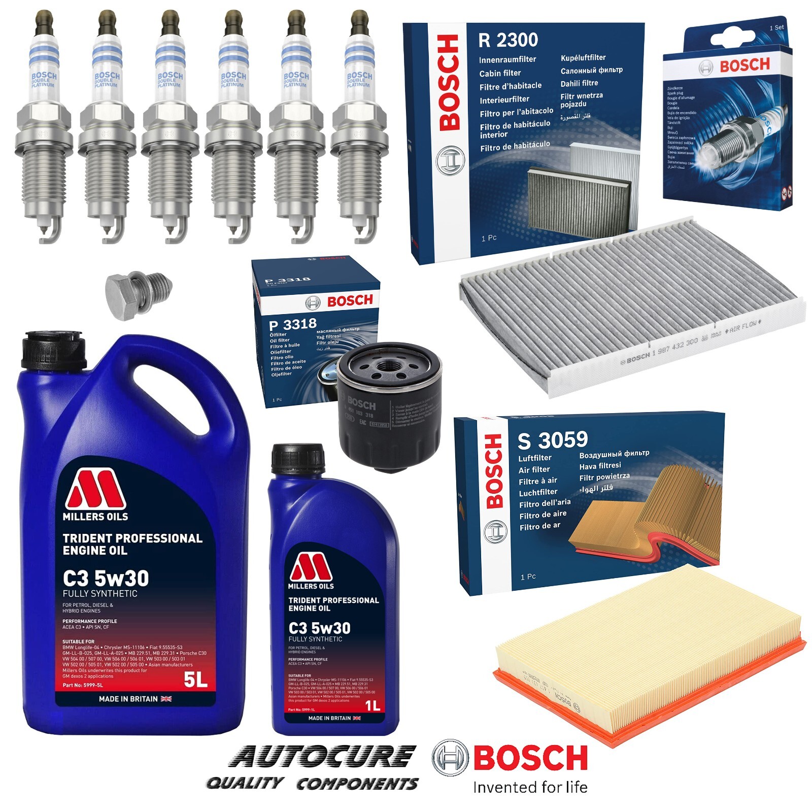 FOR VW GOLF V6 4MOTION MK4 A4 1J 2.8 PETROL BOSCH FILTER SERVICE KIT PLUGS & 6L
