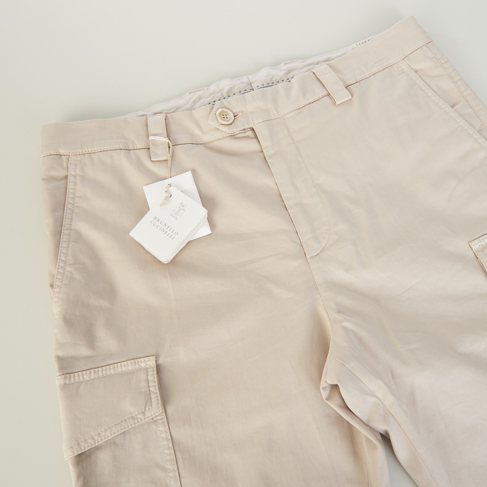 Pre-owned Brunello Cucinelli 895$ Cargo Trousers - Pima Cotton Gabardine, Leasure Fit In Beige