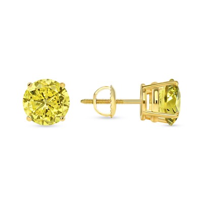 Pre-owned Shine Brite With A Diamond 5.50 Ct Round Cut Canary Earrings Studs Solid 18k Yellow Gold Screw Back Basket