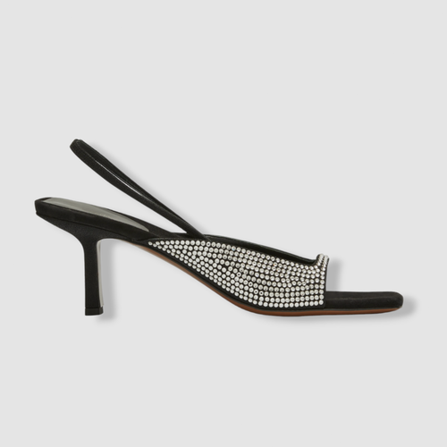 Pre-owned Neous $820  Women's Black Kamui Jewel Leather Slingback Sandal Shoes Size 37.5