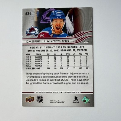 2025 Upper Deck Extended #528 Gabriel Landeskog Deluxe 001//250