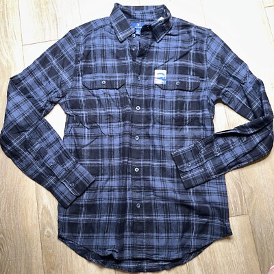 George Men's SMALL Long Sleeve Super Soft Flannel Shirt Plaid Black Gray NWT