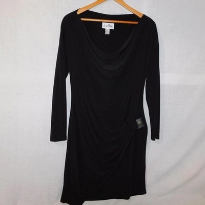 Joseph Ribkoff Classic Womens 12 Black jersey Cowl neck Faux Wrap Dress