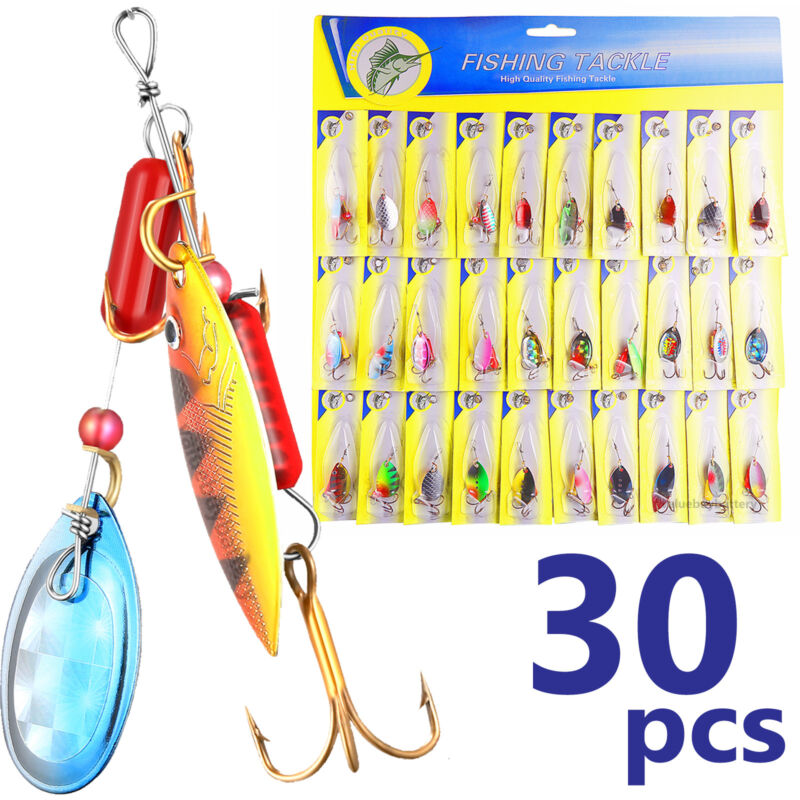 3ot!lot 30pcs Trout Spoon Metal Fishing Lures Spinner Baits Bass Tackle Colorful