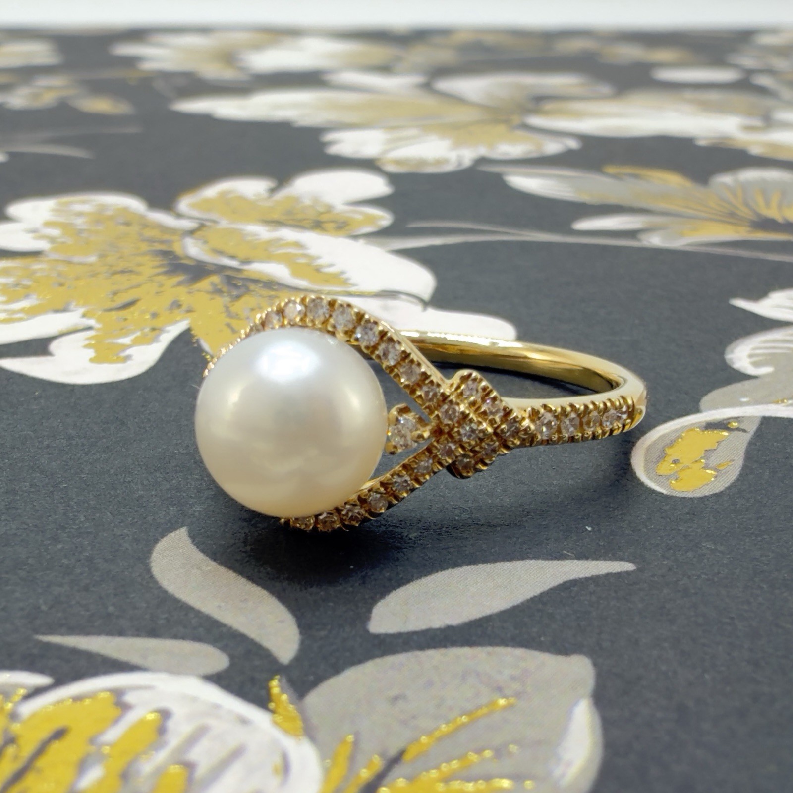 14k Yellow Gold Genuine Cultured Pearl & Diamond Halo Ring, Sz 7, New - Picture 10 of 10